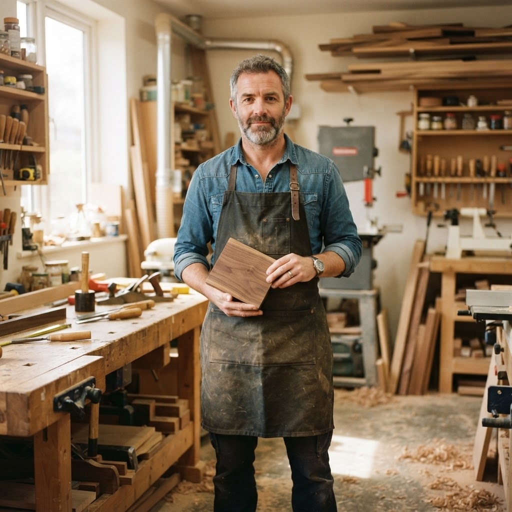 Der Inhaber der Tischlerei Holzmann in der Werkstatt